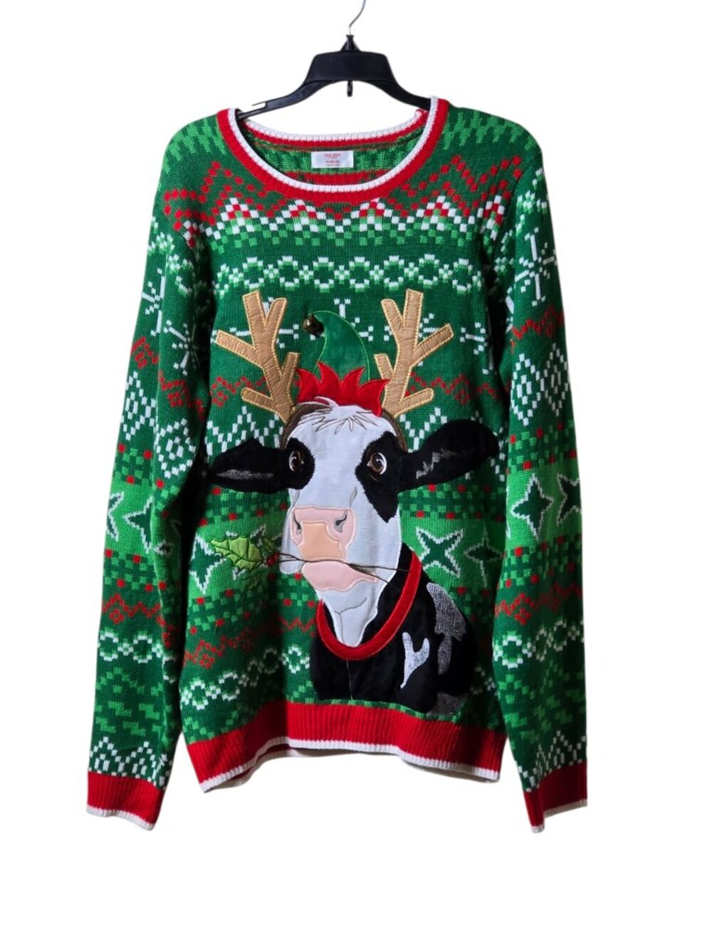 Holiday Time Cow Christmas Sweater Medium Ugly Xmas Knit Reindeer Cow Jingle Bel